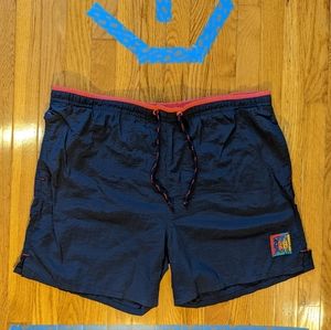 Weekends Beachwear Vintage Men's Board Shorts Size Large Dark Blue w Orange Trim